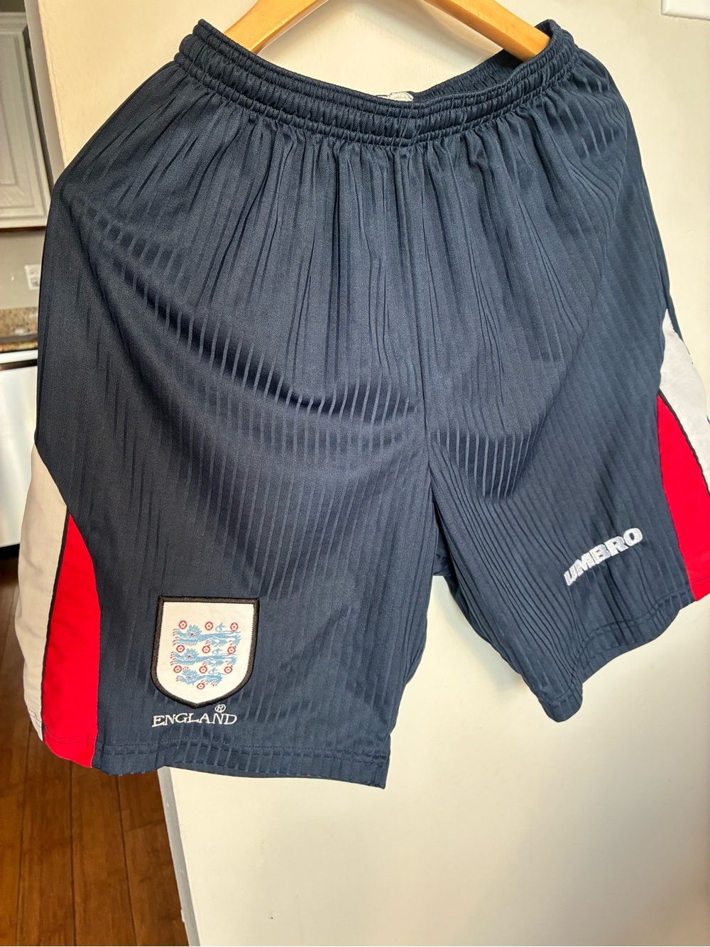 Umbro England Navy Blue Athletic Shorts with Red Side Panels